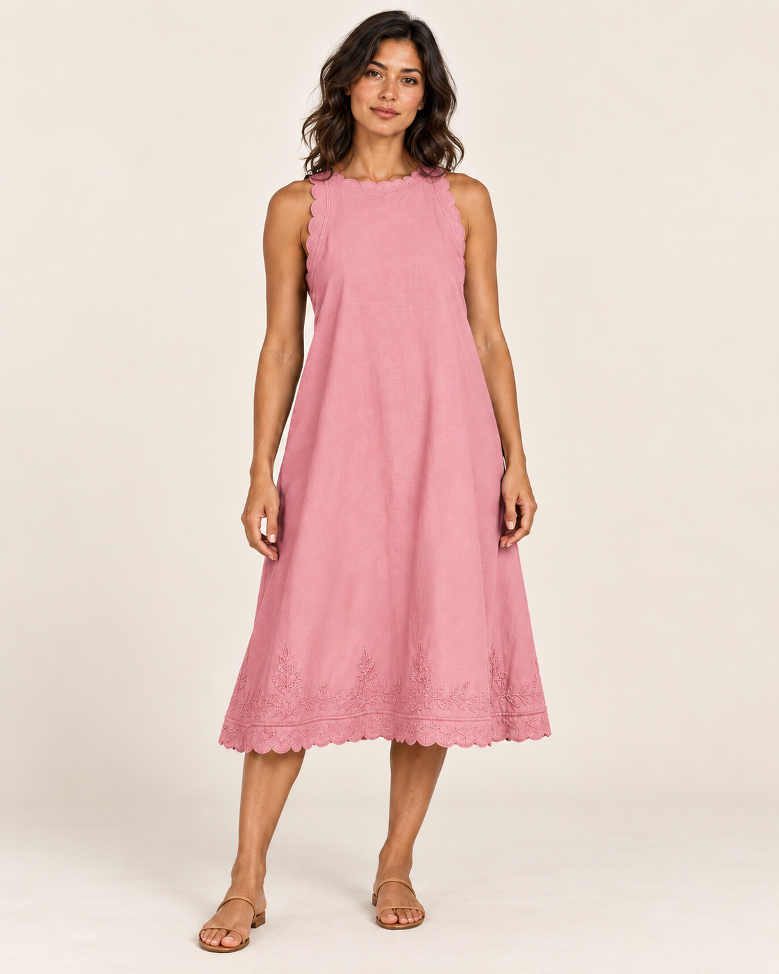 Women's Sleeveless Ruffle-Trim Dress — Rose — three-quarter view
