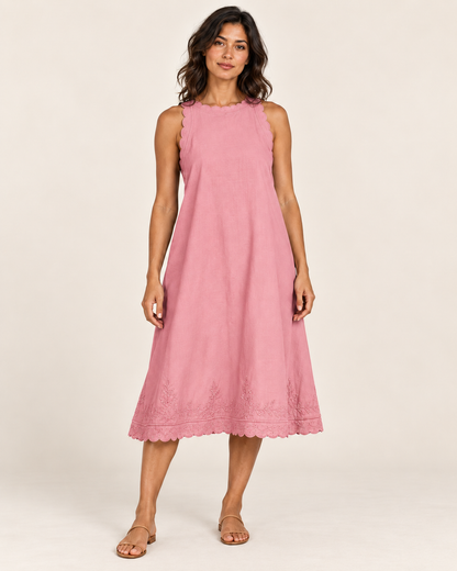 Women's Sleeveless Ruffle-Trim Dress — Rose — three-quarter view