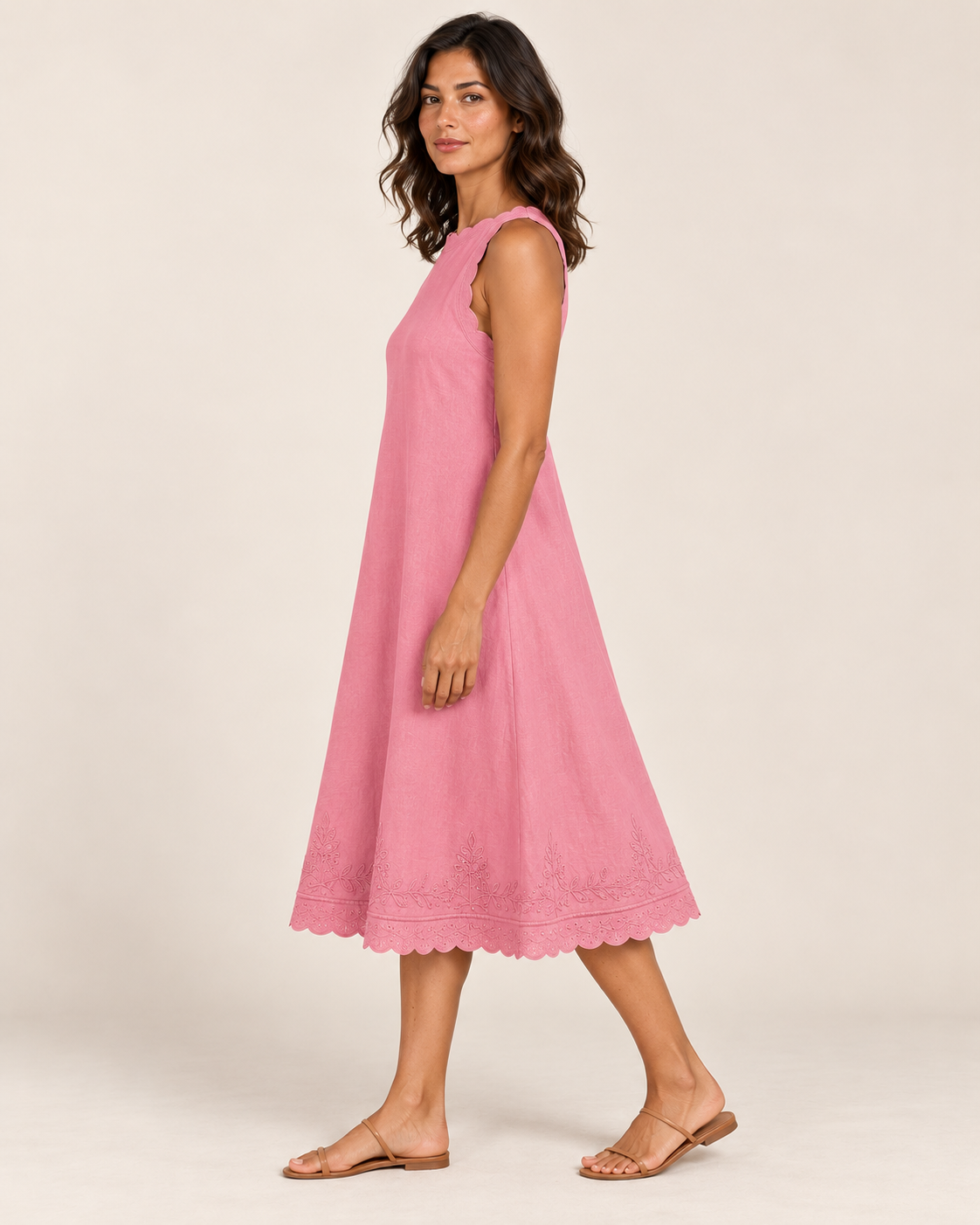 Women's Sleeveless Ruffle-Trim Dress — Rose — side view