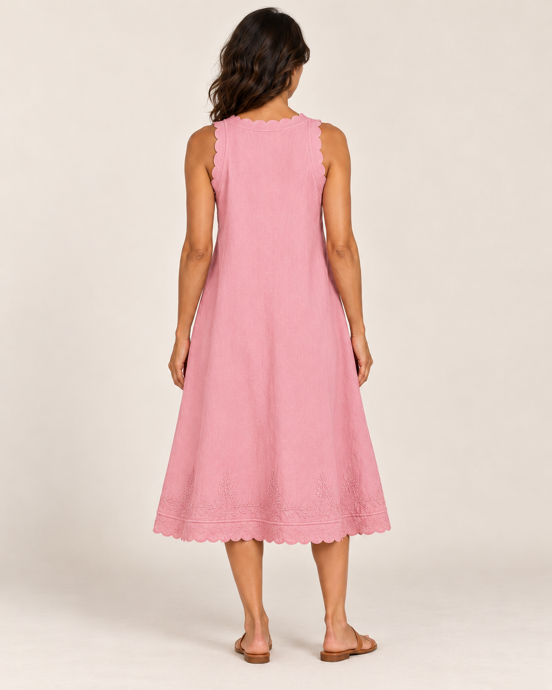 Women's Sleeveless Ruffle-Trim Dress — Rose — full back view