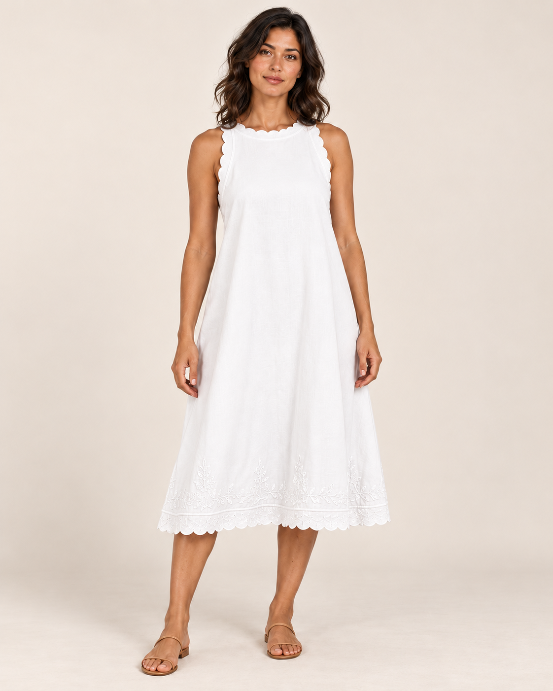 Women's Sleeveless Ruffle-Trim Dress — White — front view