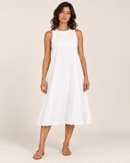 Women's Sleeveless Ruffle-Trim Dress — White — front view