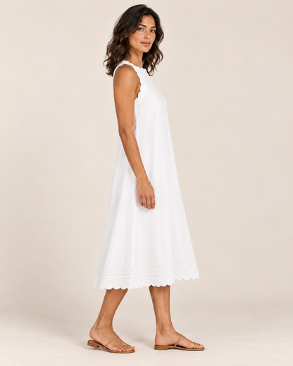 Women's Sleeveless Ruffle-Trim Dress — White — three-quarter view