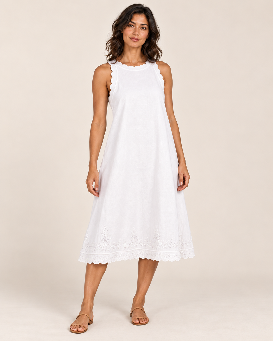 Women's Sleeveless Ruffle-Trim Dress — White — side view