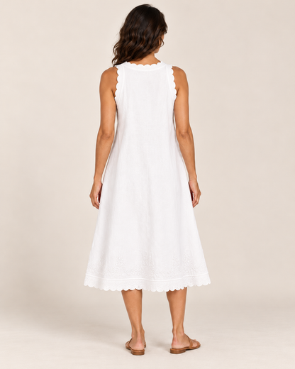 Women's Sleeveless Ruffle-Trim Dress — White — full back view