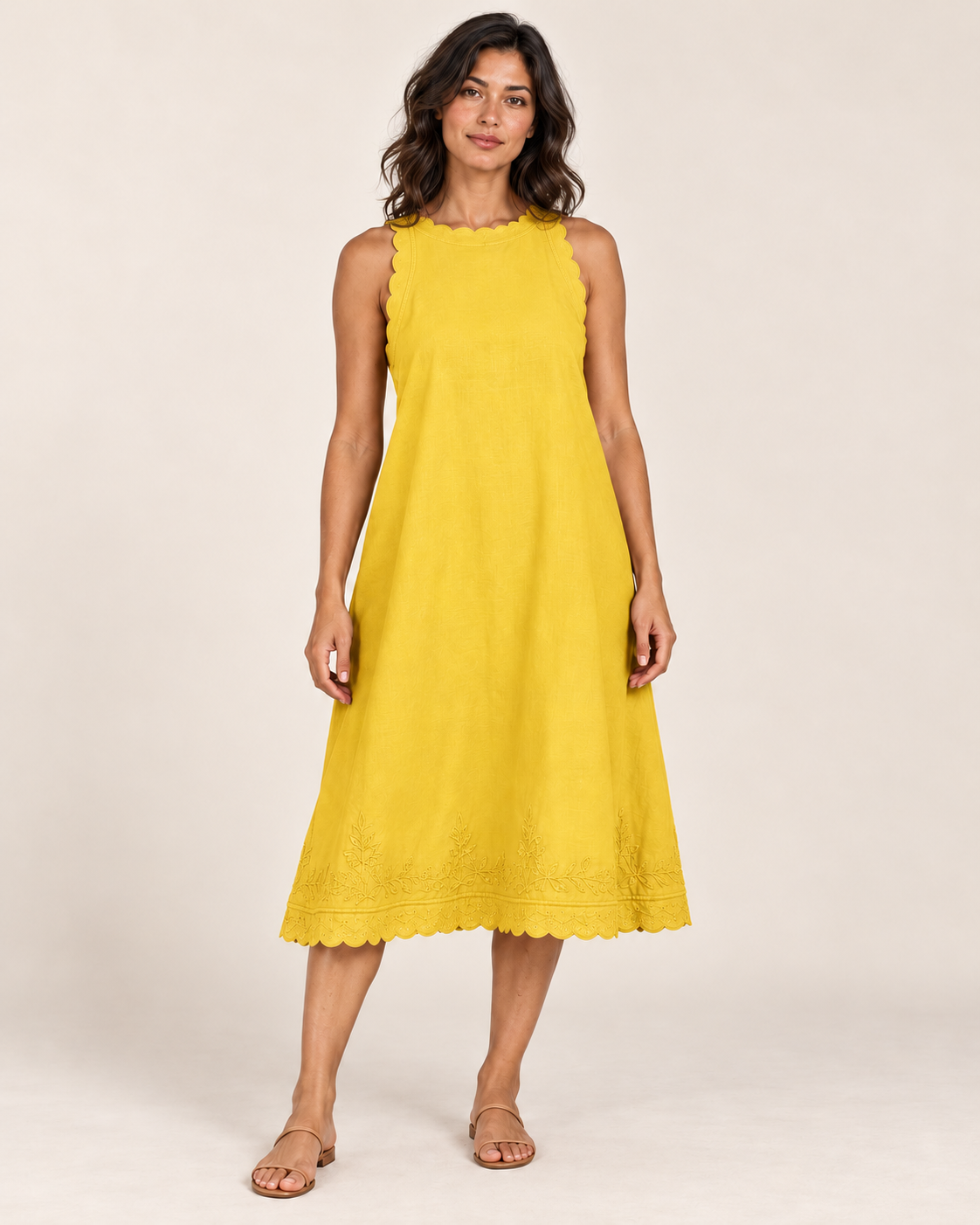 Women's Sleeveless Ruffle-Trim Dress — Yellow — front view
