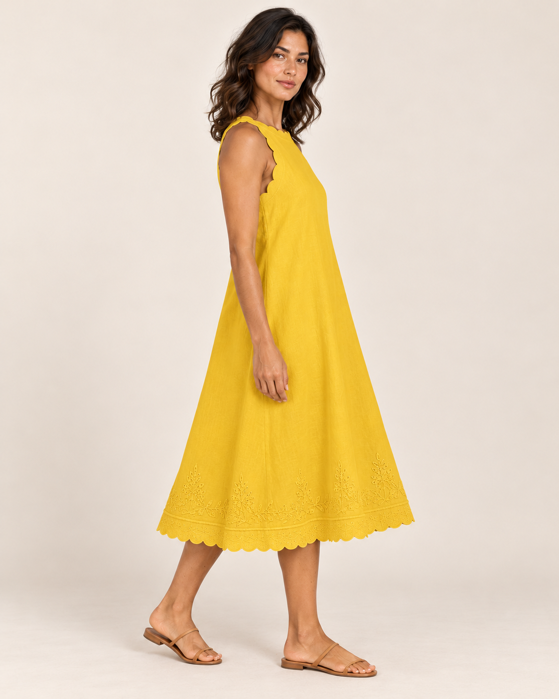 Women's Sleeveless Ruffle-Trim Dress — Yellow — side view