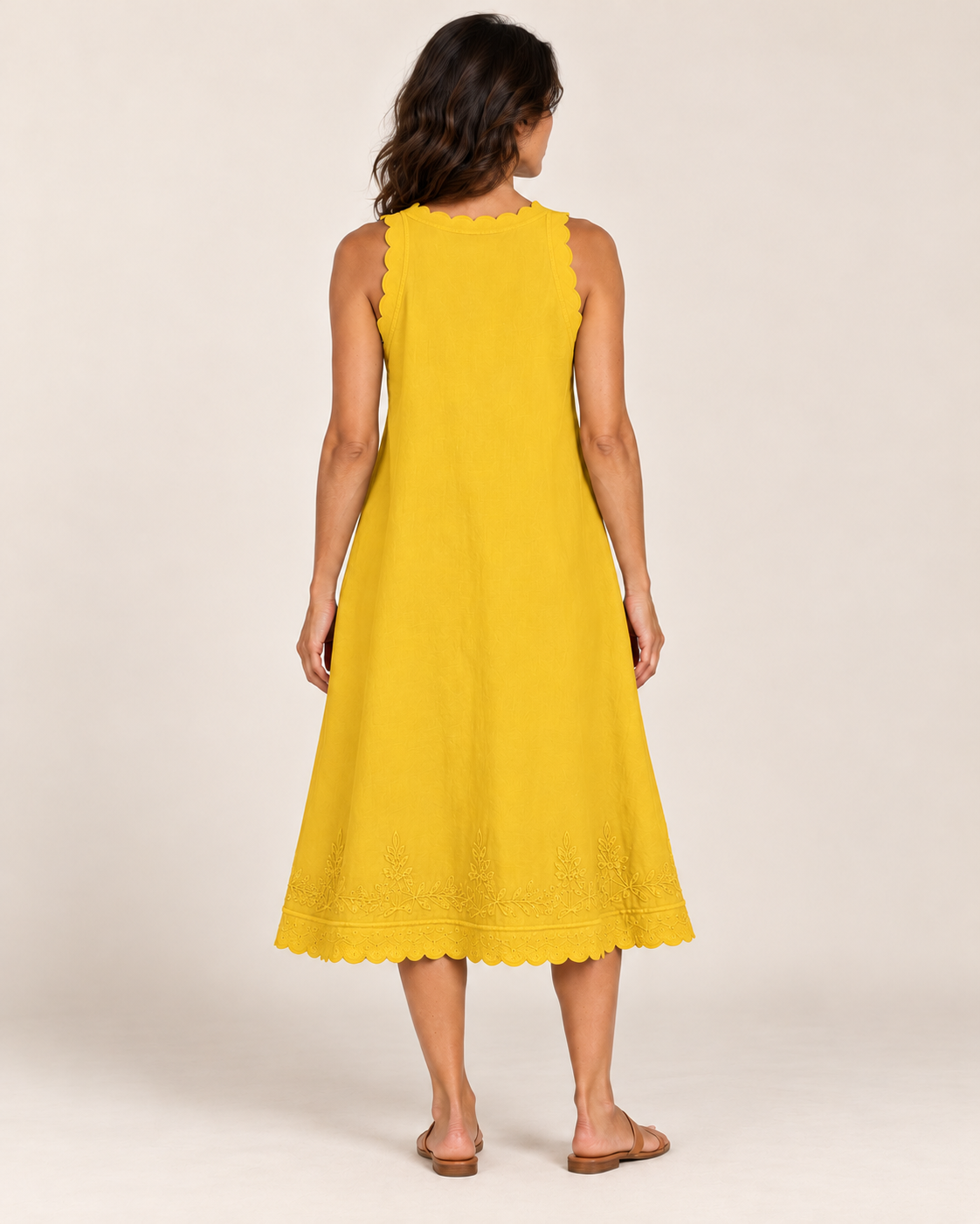 Women's Sleeveless Ruffle-Trim Dress — Yellow — full back view