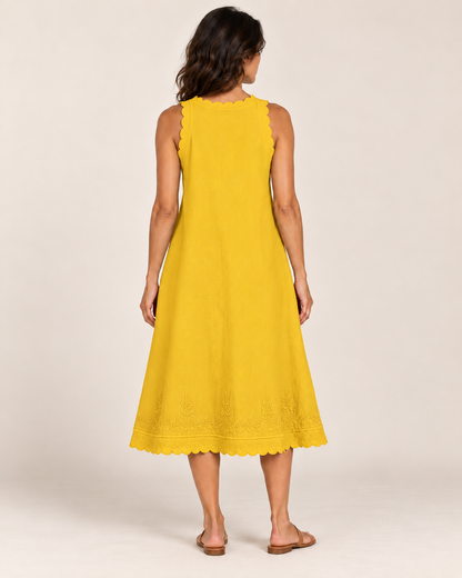 Women's Sleeveless Ruffle-Trim Dress — Yellow — full back view