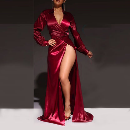 Women’s Satin Maxi Dress With Chic Side Slit