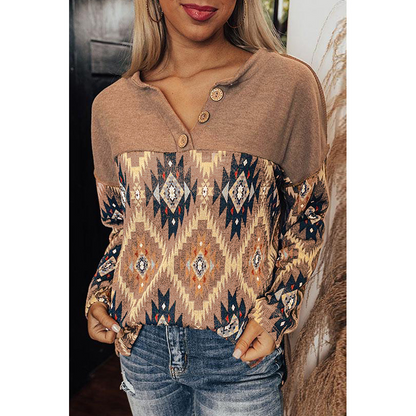 Women’s Ethnic Geometric Print Long Sleeve Pullover