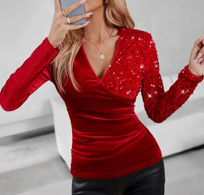 Women’s Sequin Cross Neck Top – Party Ready Style