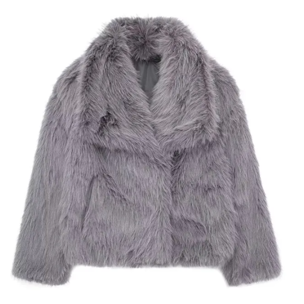 Women’s Plush Winter Lapel Coat With Long Sleeves