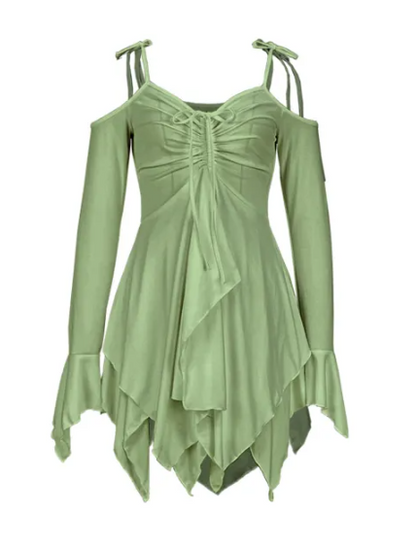 Asymmetrical Spaghetti Strap Midi Dress With Sleeves
