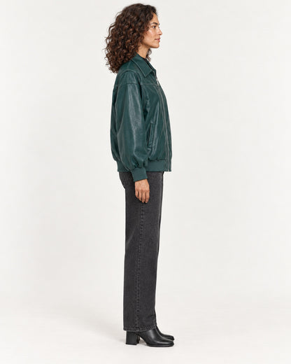 Green Women's Textured Moto Jacket — full-length side view