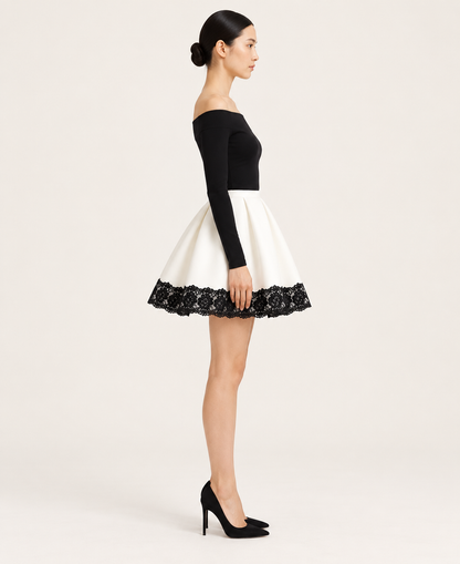 Women's Black and White Lace-Trim Dress Set — Black and White — side profile