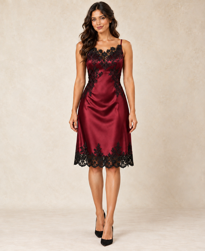 Red lace nightdress, front full-length view