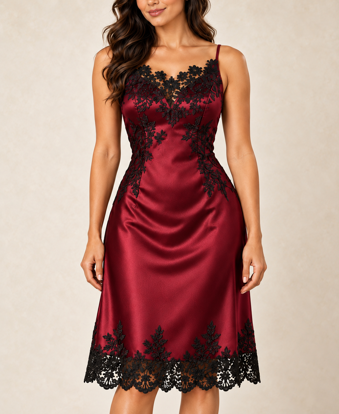 Red lace nightdress, lace and detail