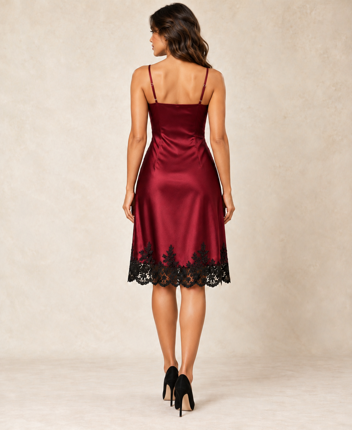 Red lace nightdress, back view