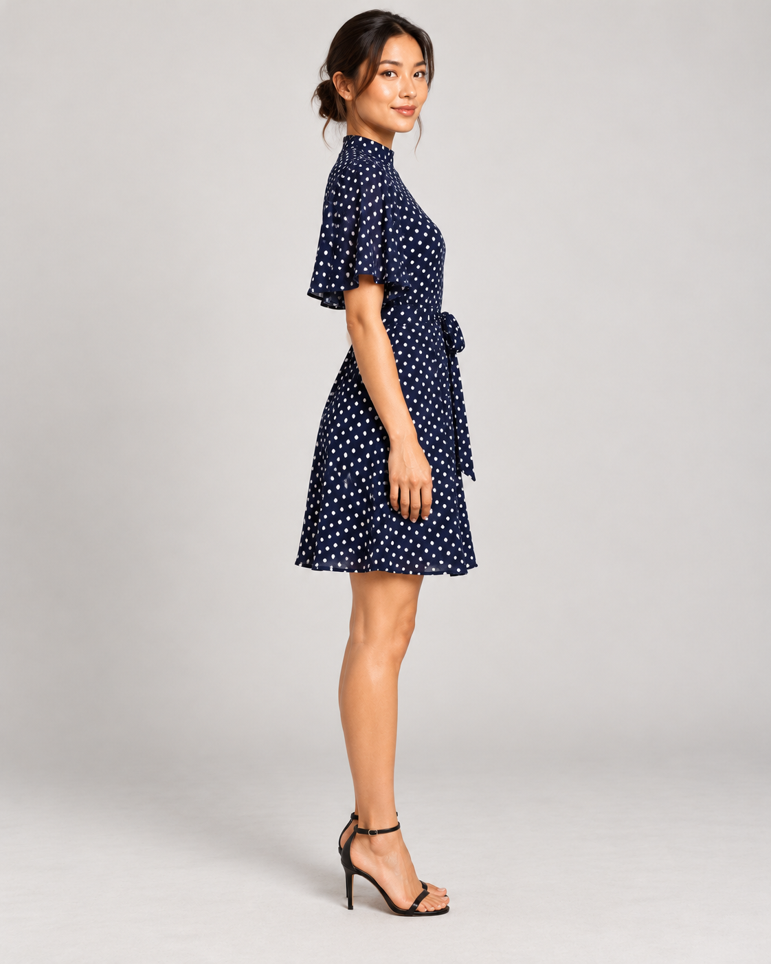 Navy Blue dress, full-length side view