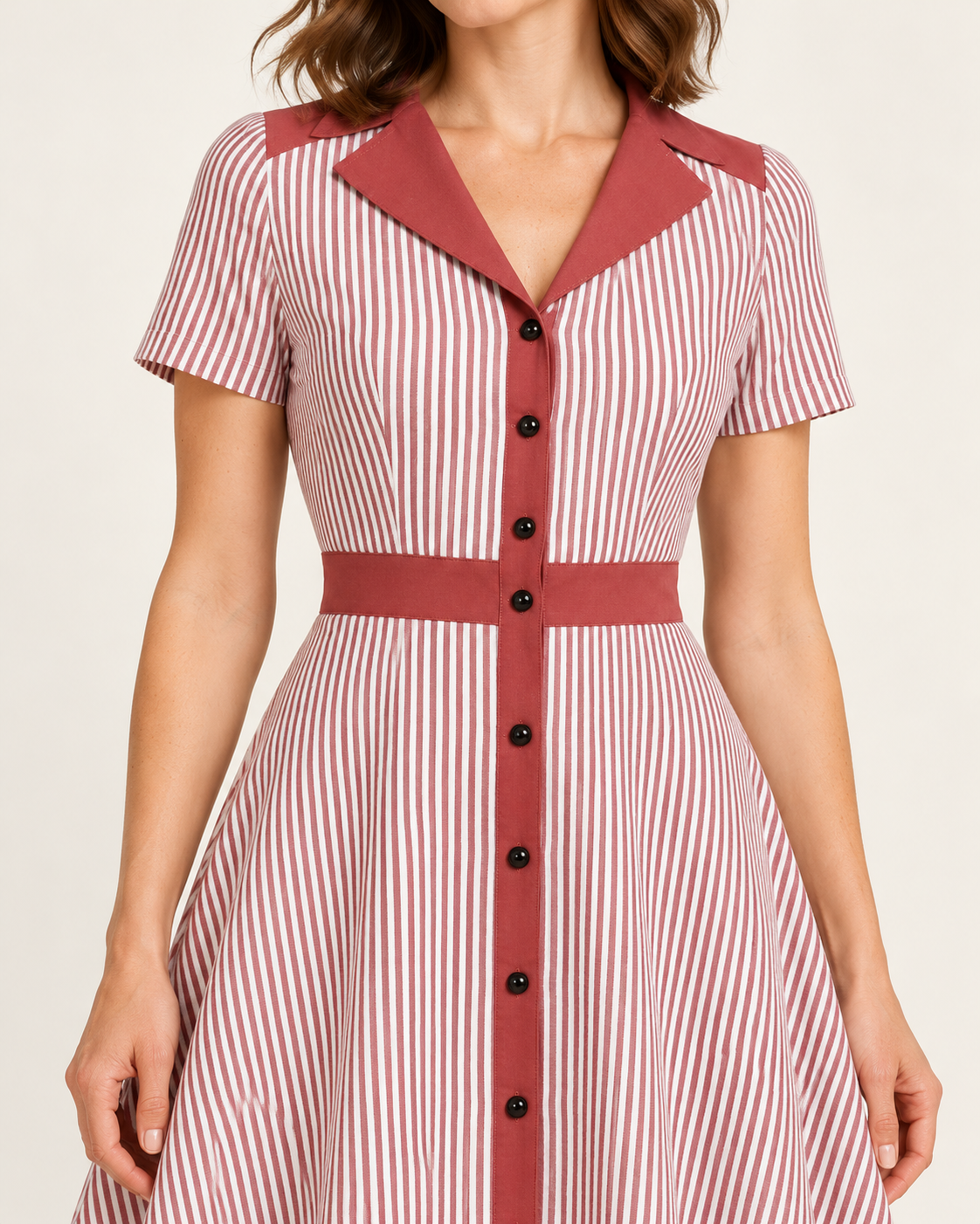 Women's Striped V-Neck A-Line Dress — Pink — detail view