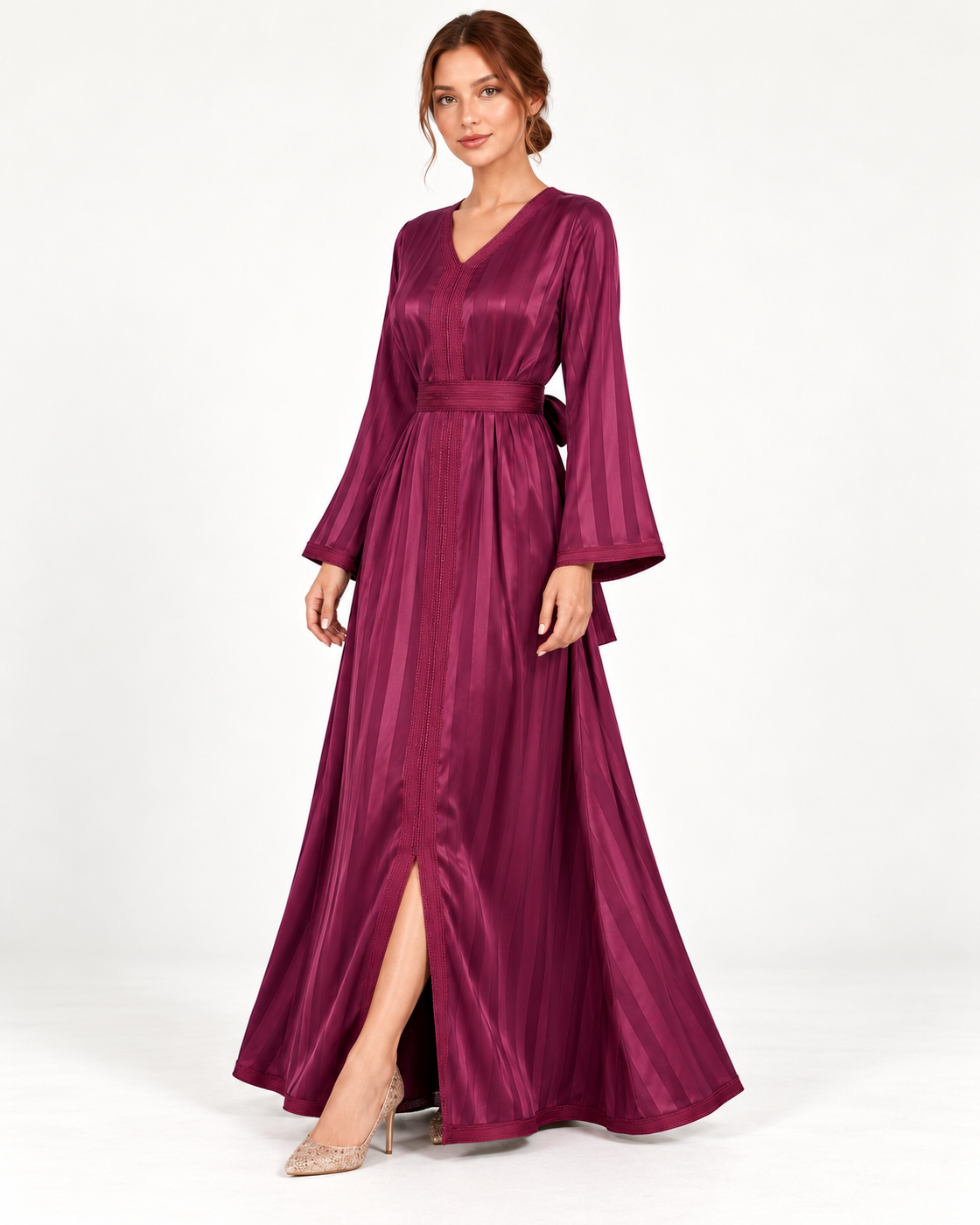 AI-generated Three-quarter view of Women's V-Neck Long Sleeve Dress