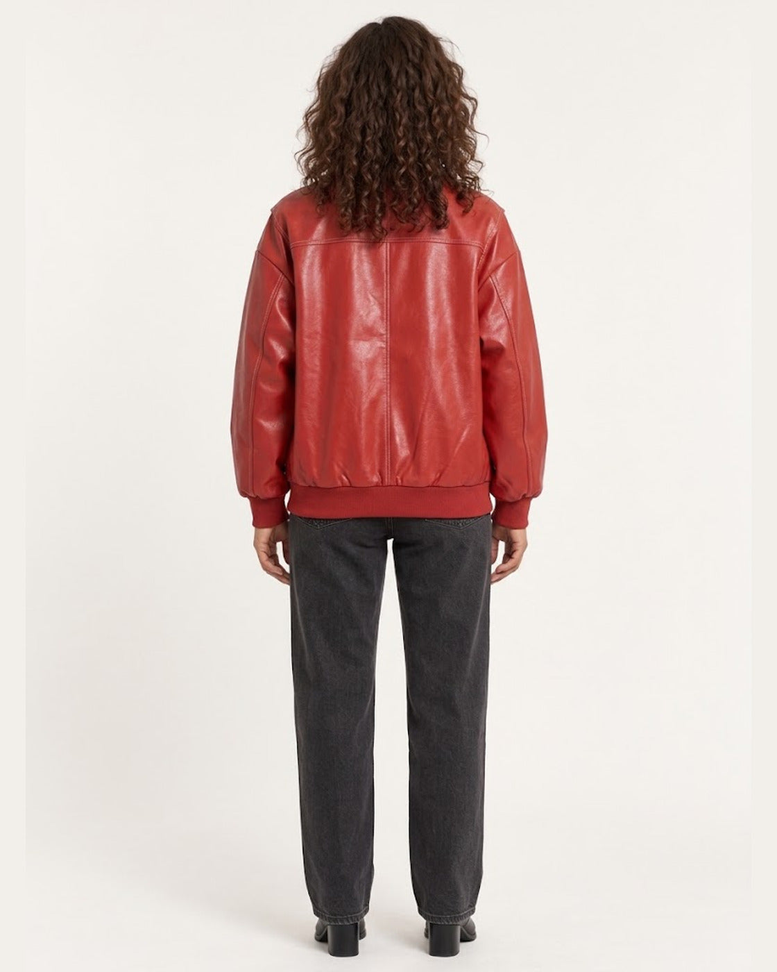 Red Women's Textured Moto Jacket — full-length back view