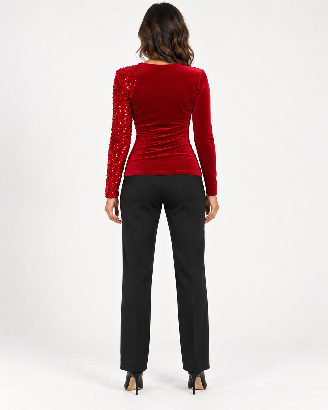Women's V-Neck Sequin-Detail Long Sleeve Top - red - back