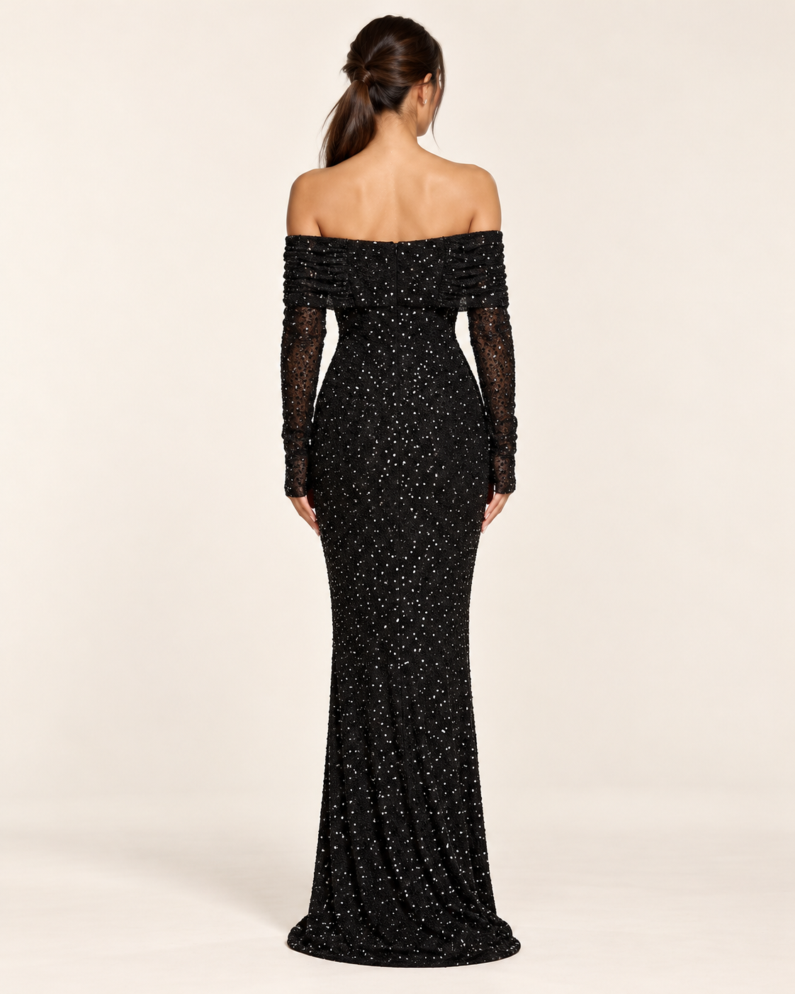 Women's Black Off-Shoulder Sequin Dress — Black — Back