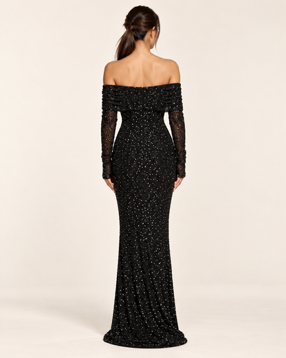 Women's Black Off-Shoulder Sequin Dress — Black — Back