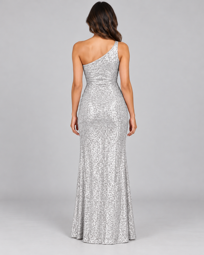 Women's Sleeveless Sequin Dress — Silver — Full-length view from directly behind