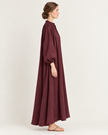 Women's Stand Collar Puff Sleeve Swing Dress — White — Side view