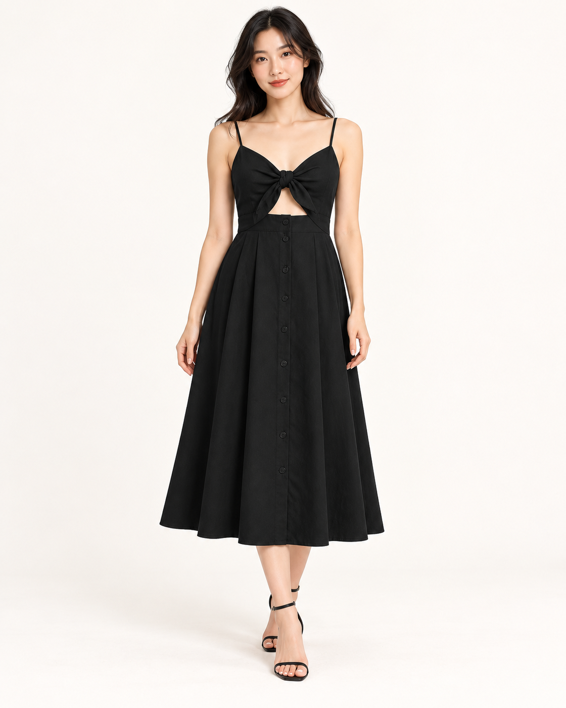 Black Bow-Back Strap Dress - Full-length front view