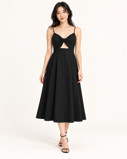 Black Bow-Back Strap Dress - Full-length front view
