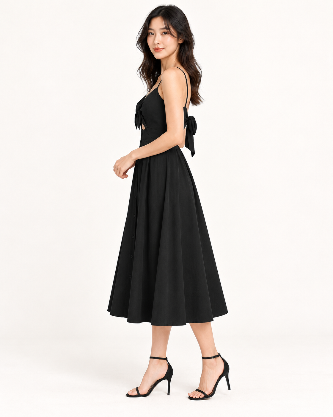 Black Bow-Back Strap Dress - side view