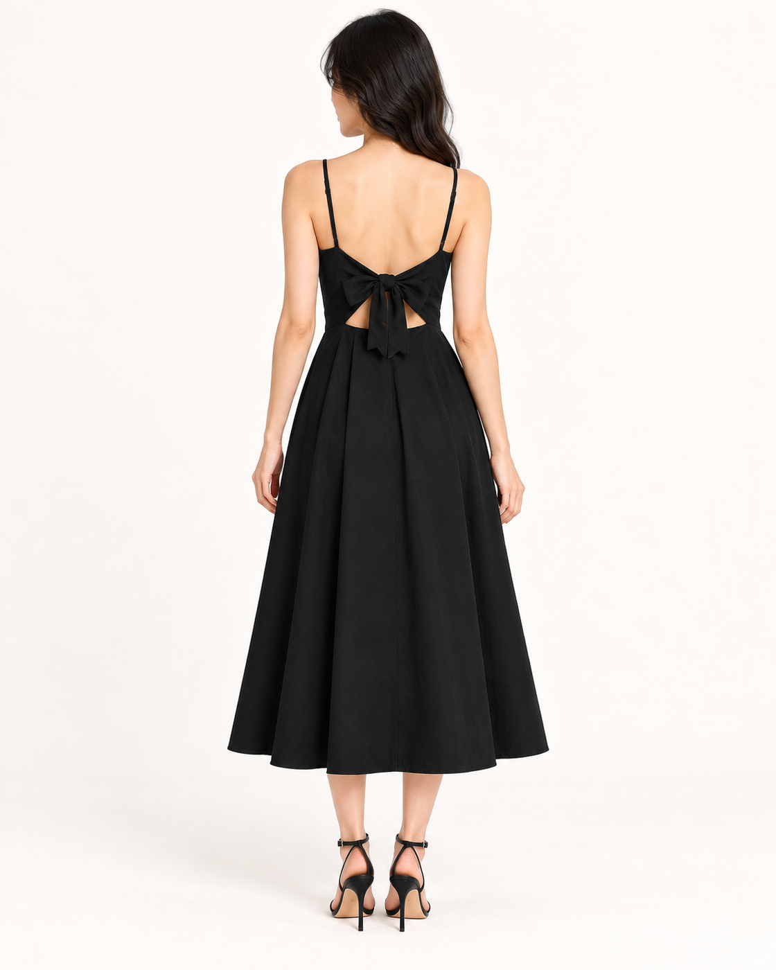 Black Bow-Back Strap Dress - full-length back view