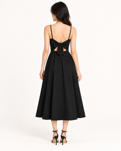 Black Bow-Back Strap Dress - full-length back view