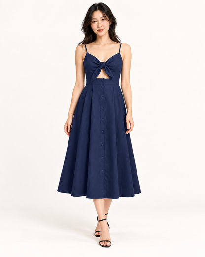 Blue Bow-Back Strap Dress - full-length front view