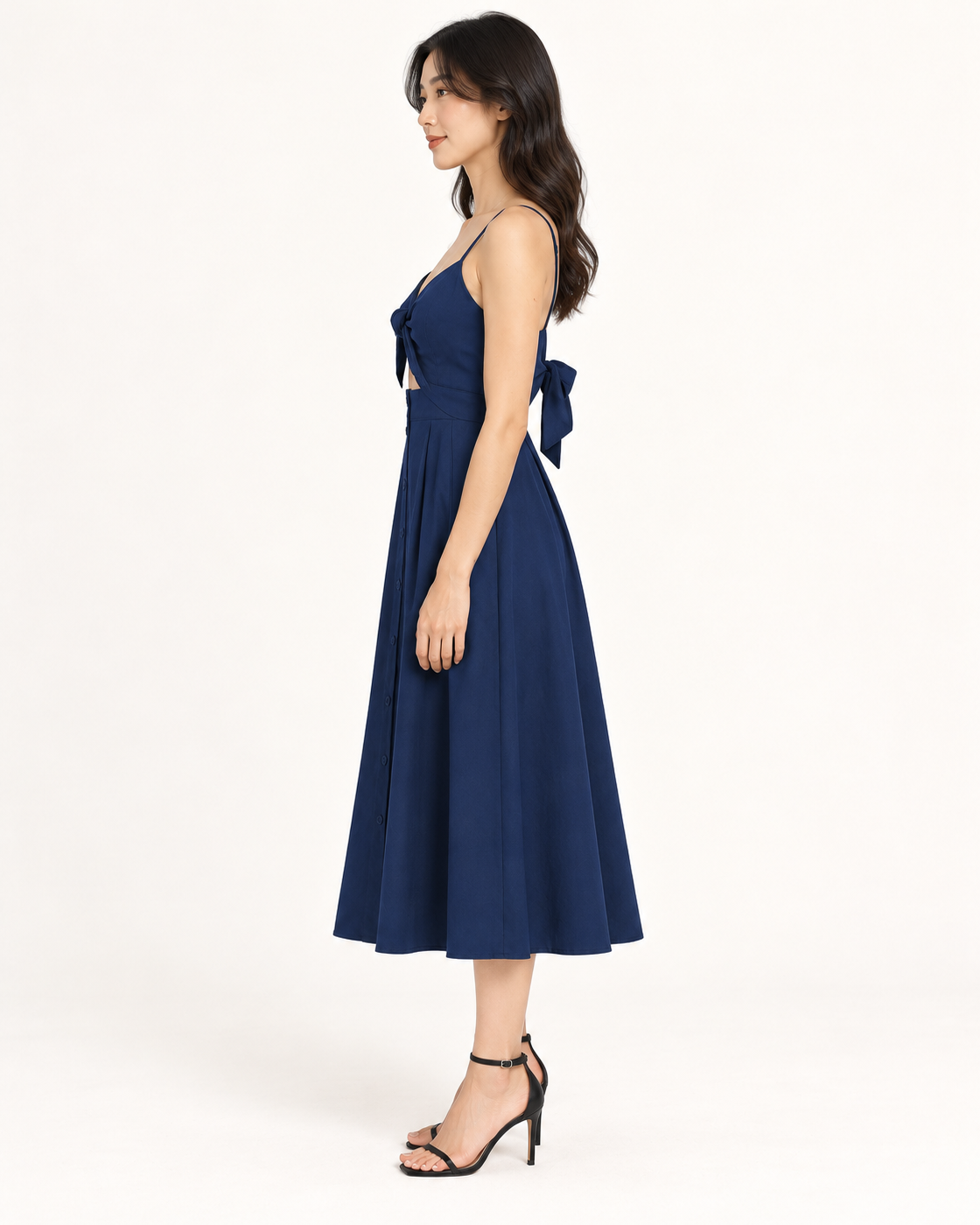 Blue Bow-Back Strap Dress - full-length side view