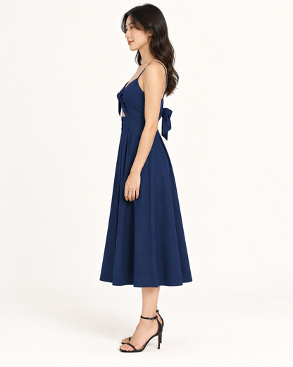 Blue Bow-Back Strap Dress - full-length side view