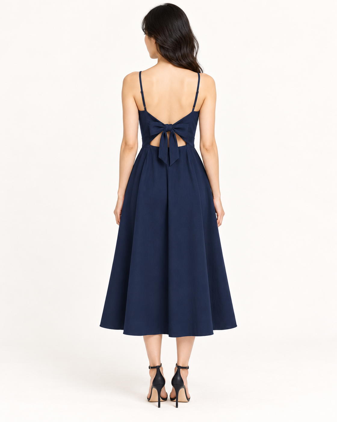 Blue Bow-Back Strap Dress - full-length back view