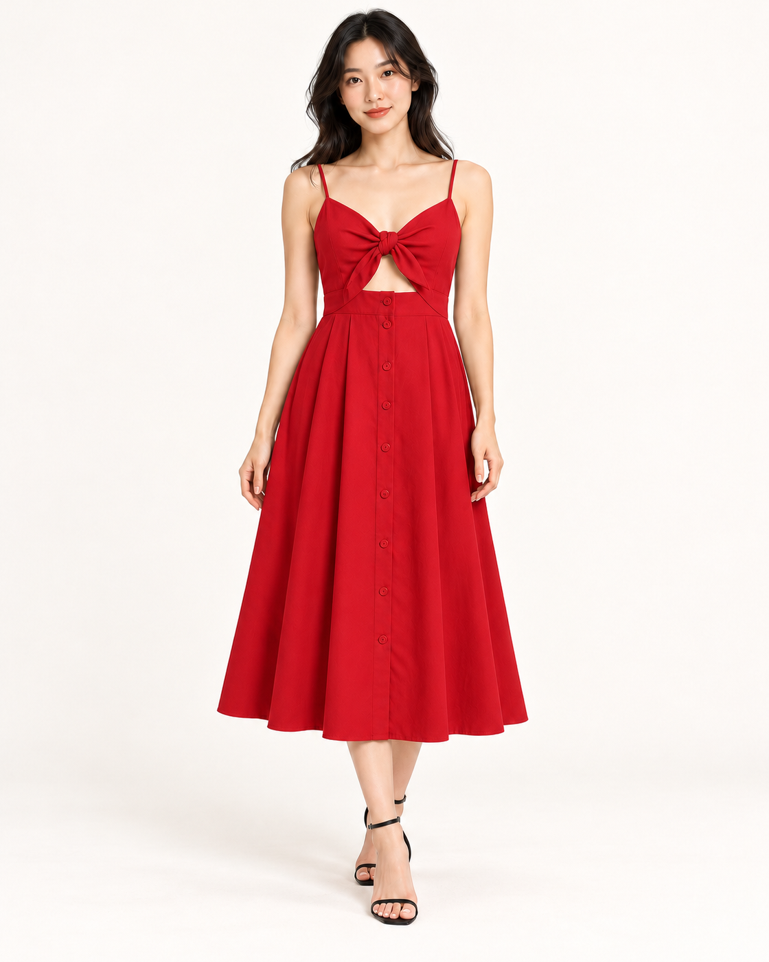 Red Bow-Back Strap Dress - full-length front view