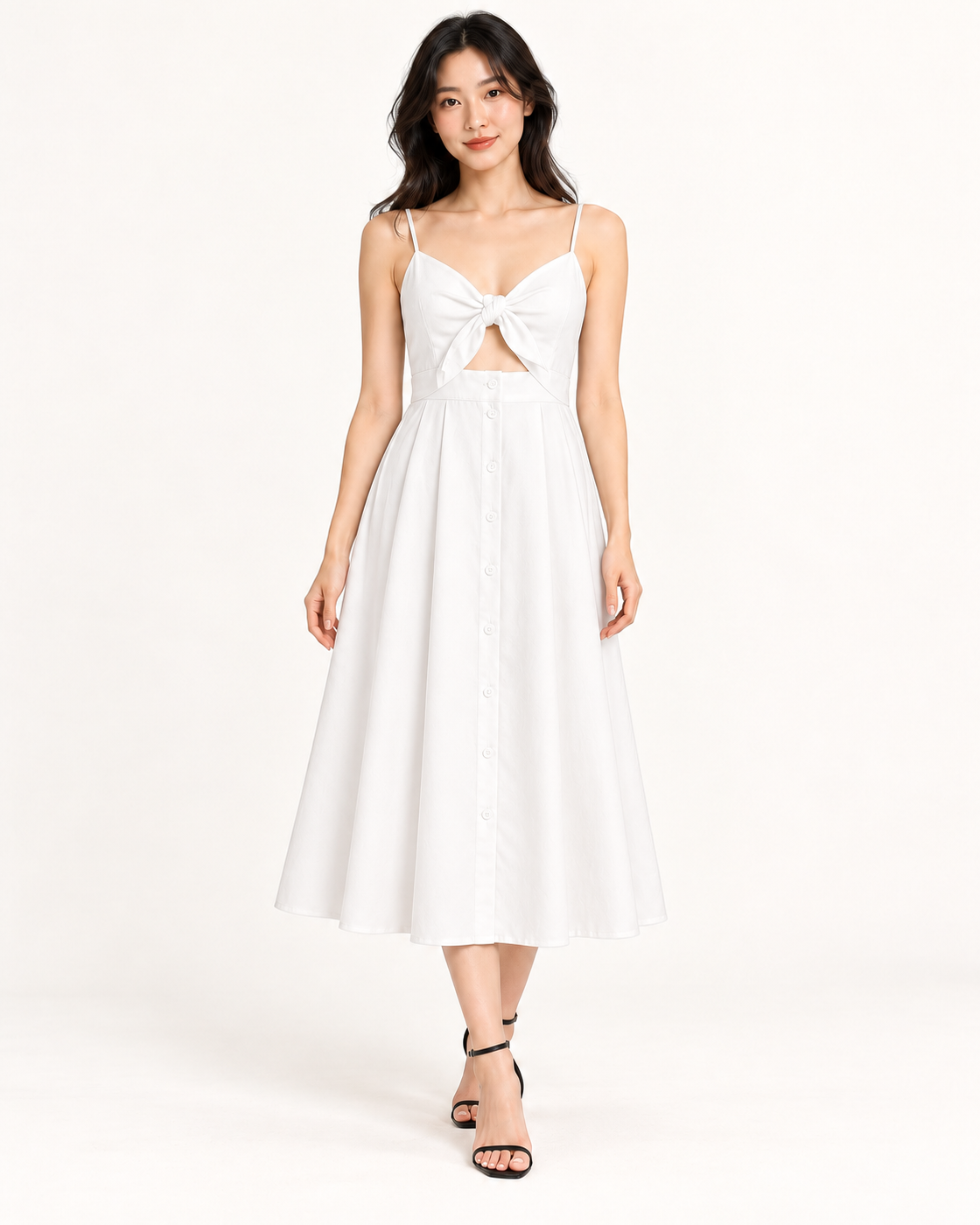 White Bow-Back Strap Dress - full-length front view