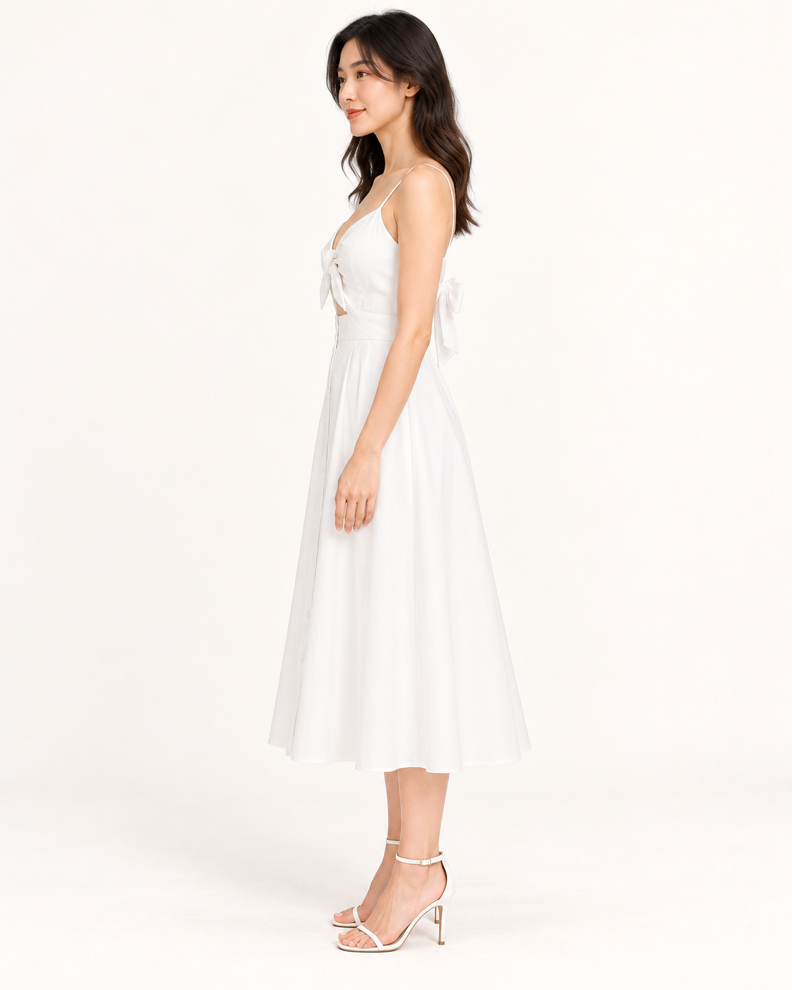 White Bow-Back Strap Dress - full-length side view