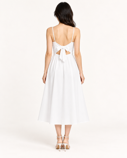 White Bow-Back Strap Dress - full-length back view