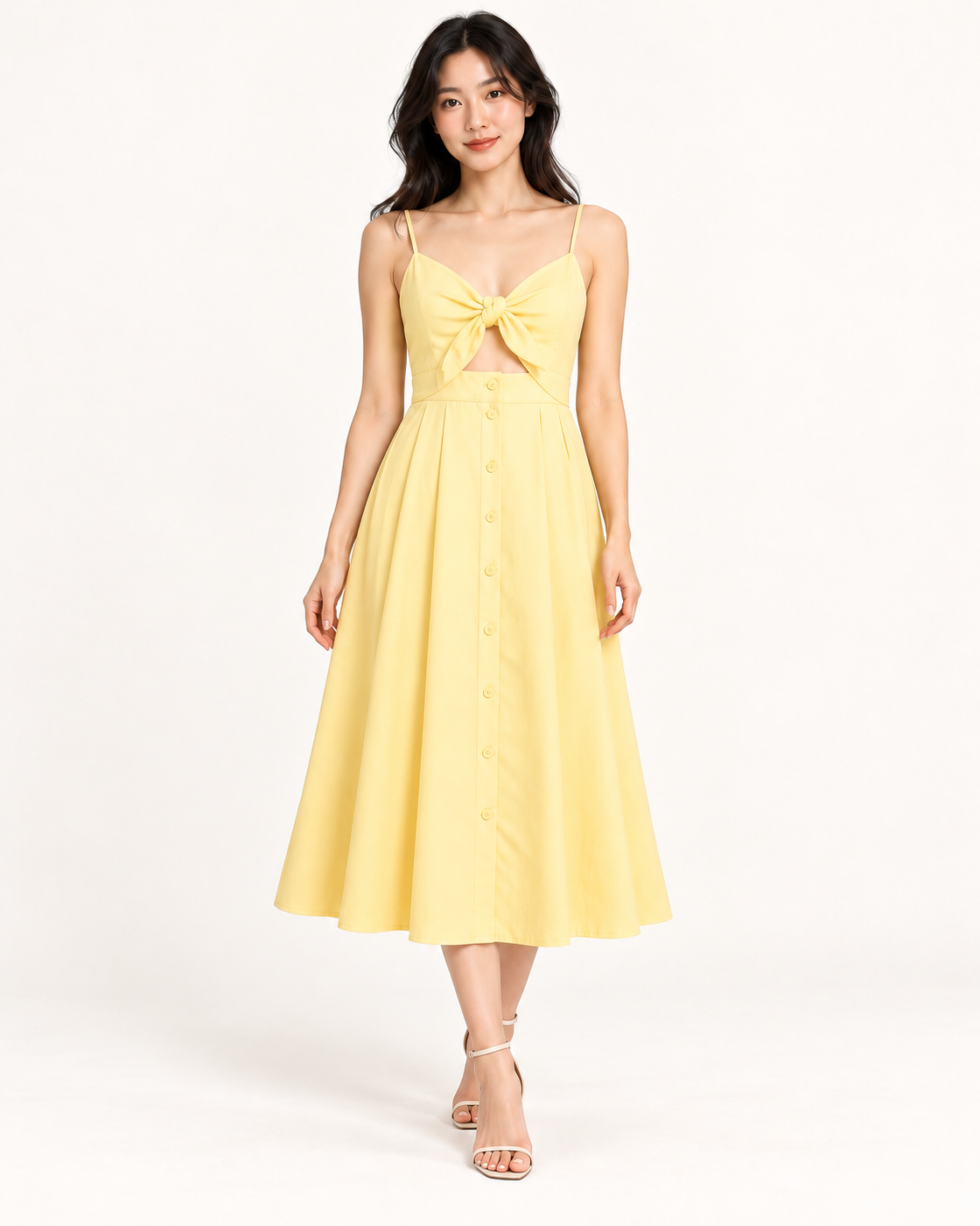 Yellow Bow-Back Strap Dress - full-length front view