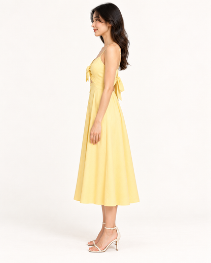 Yellow Bow-Back Strap Dress - full-length side view