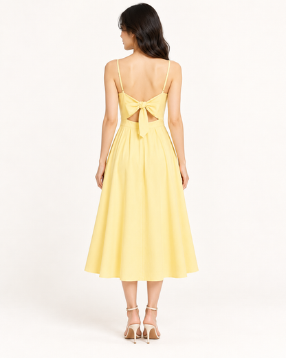 Yellow Bow-Back Strap Dress - full-length back view
