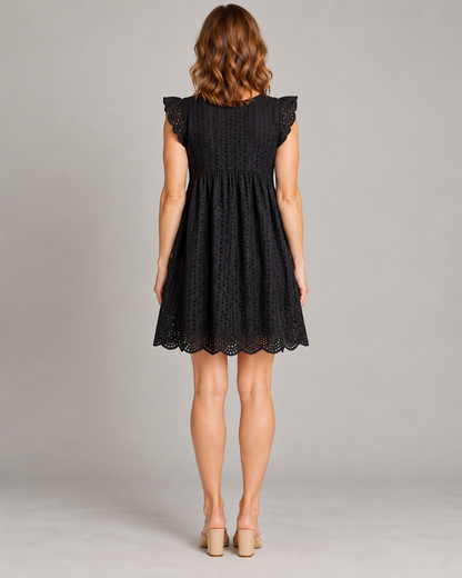 Women's Sleeveless V-Neck Pocket Dress — Black — back