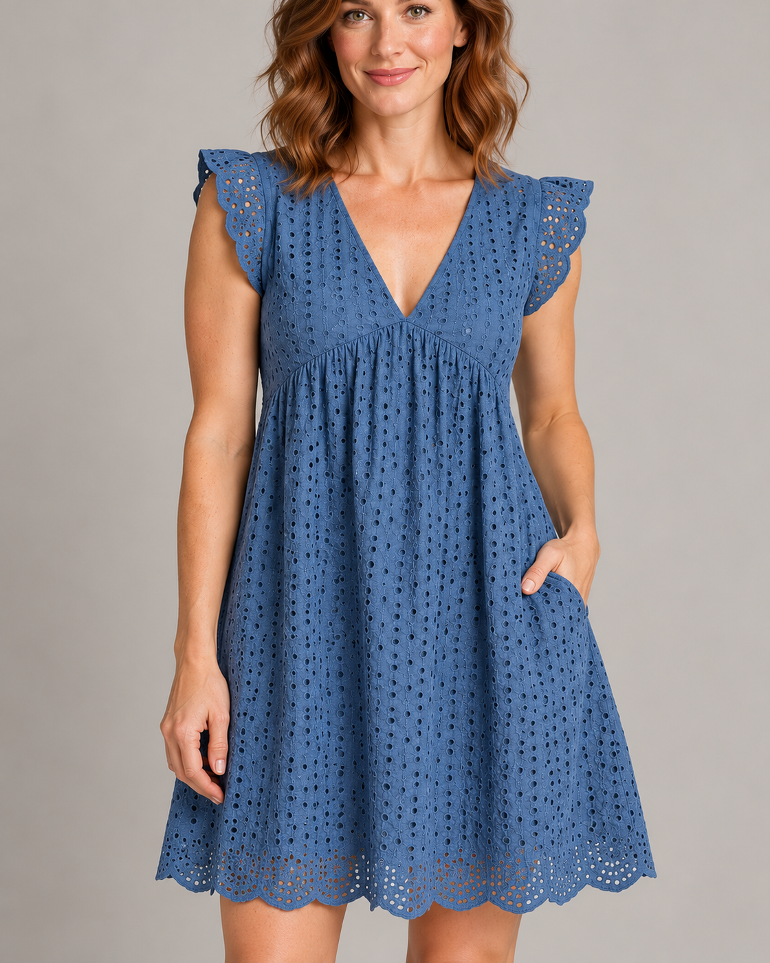 Women's Sleeveless V-Neck Pocket Dress — Blue — detail